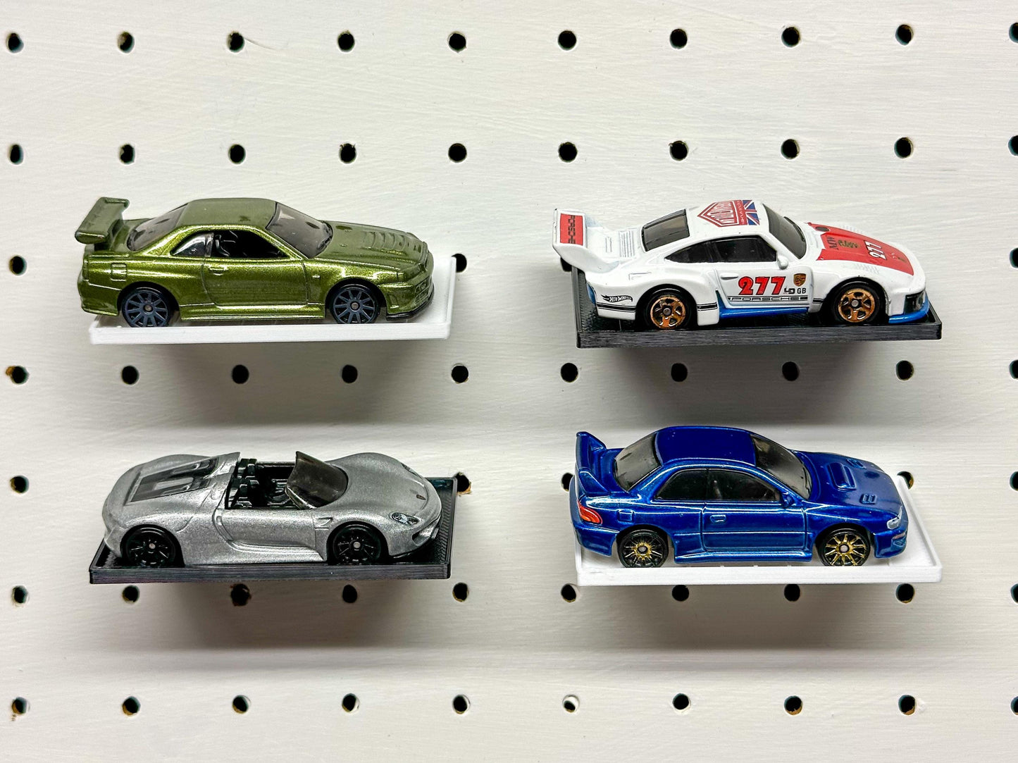 Angled Hot Wheels Pegboard Shelves - Perfect for Displaying Your Open Die Cast Cars Collection
