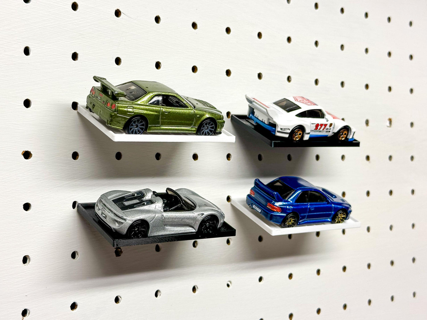 Angled Hot Wheels Pegboard Shelves - Perfect for Displaying Your Open Die Cast Cars Collection